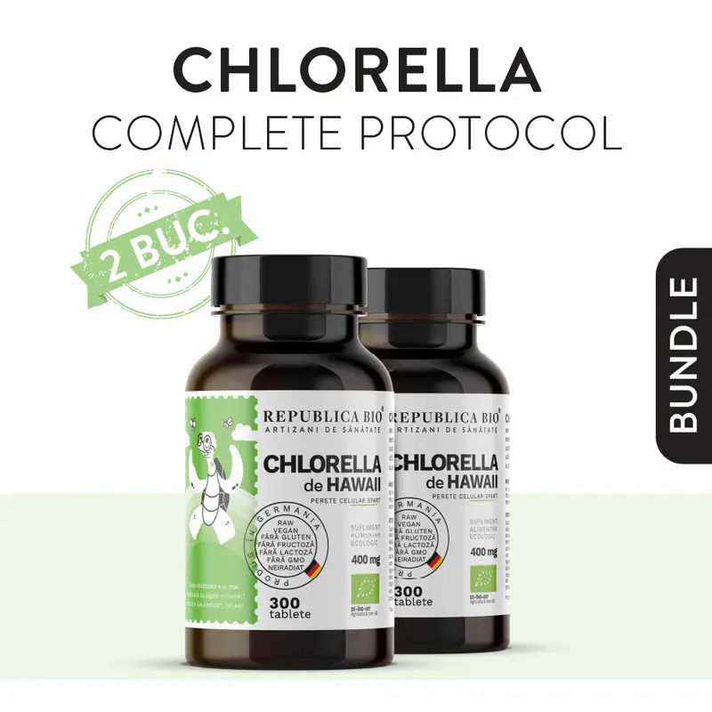 CHLORELLA COMPLETE PROTOCOL, pachet promotional, cura completa pentru 100 de zile, BIO, RAW, VEGAN, ecologic