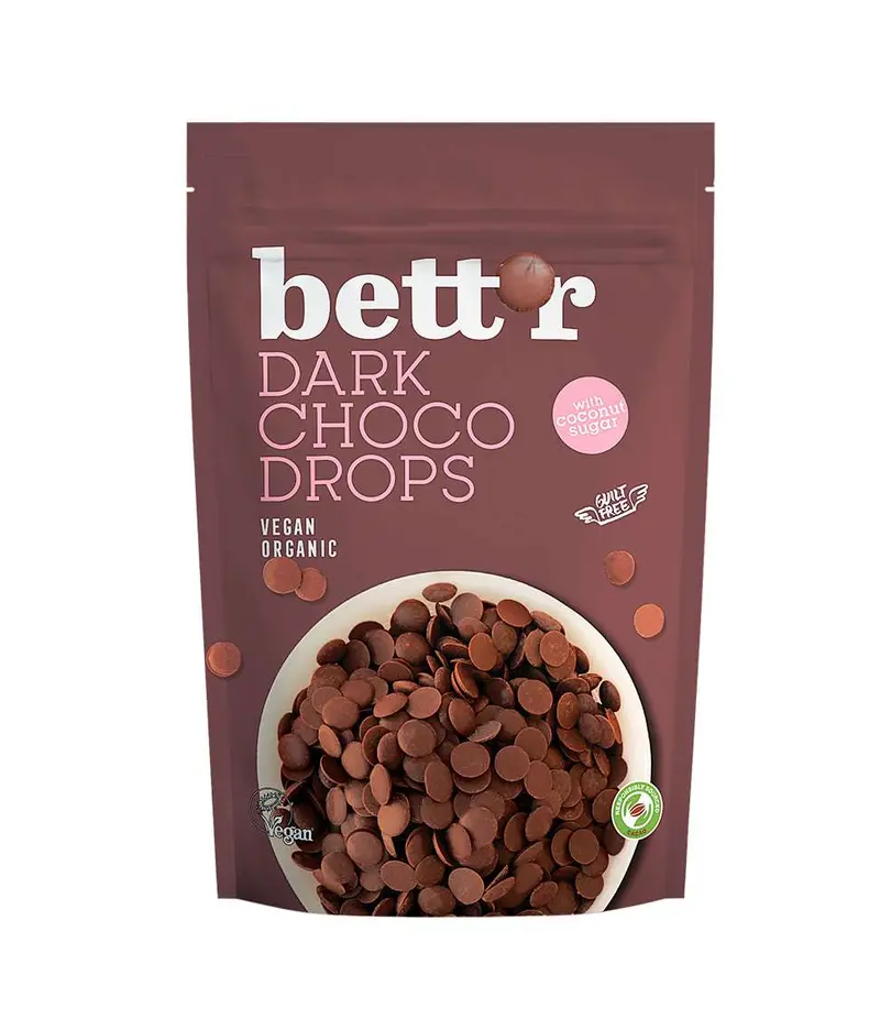 Choco Drops Bio cu Ciocolata Neagra Vegan Bettr 200 g