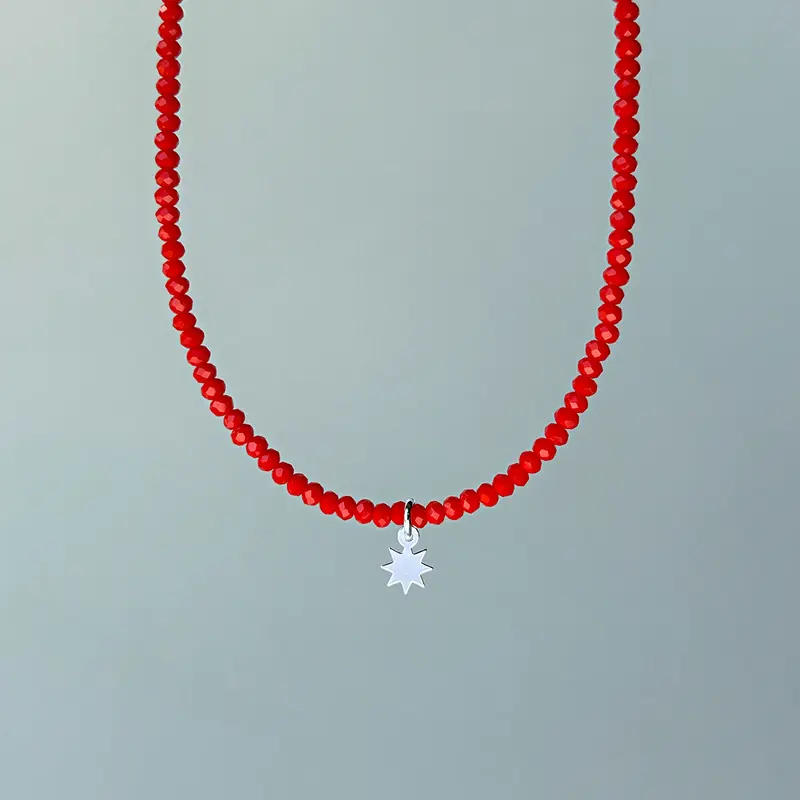 Choker rosu argint „The Star”