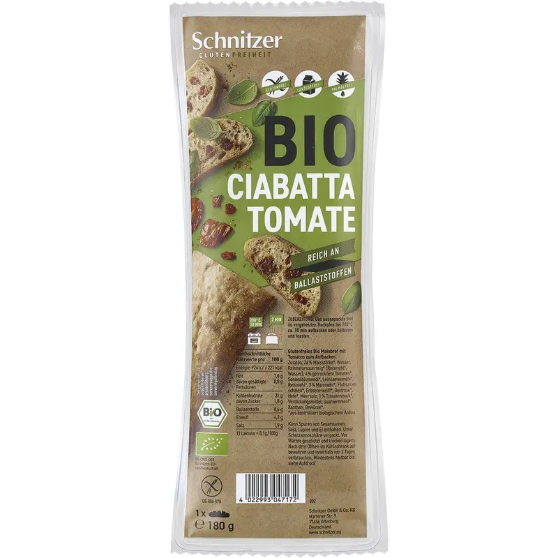 Ciabatta bio cu tomate fara gluten, 180g | Schnitzer