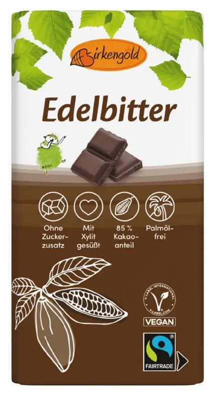 Ciocolata 85% cacao indulcita cu xylitol, 100g Birkengold