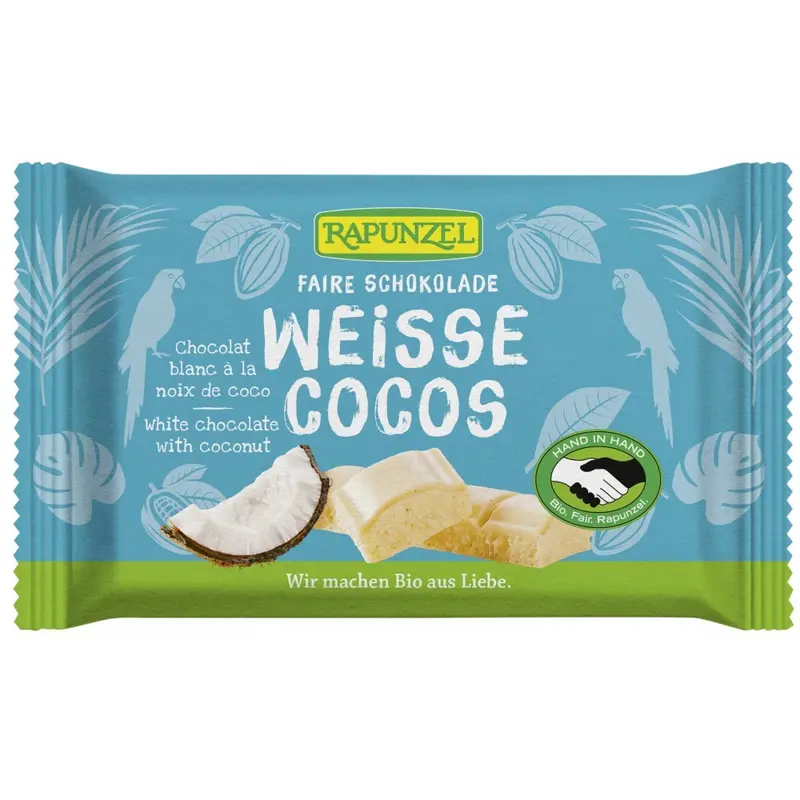 Ciocolata bio alba Cristallino cu bucatele de cocos HIH, 100g