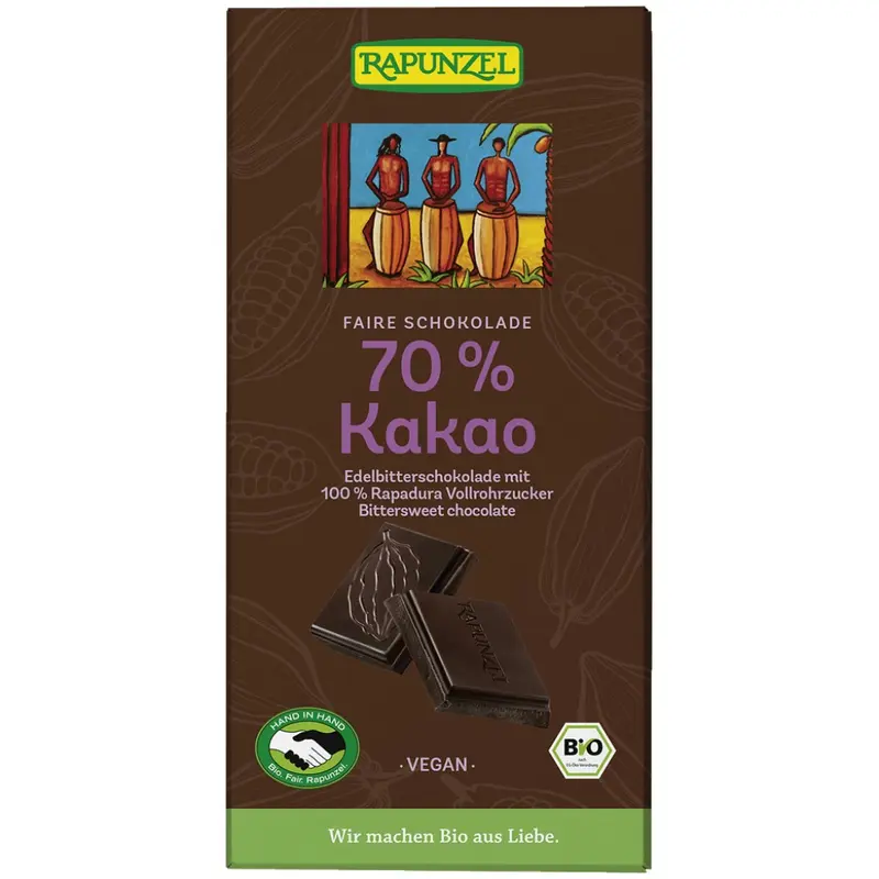 Ciocolata bio amaruie 70% cacao HIH, 80g