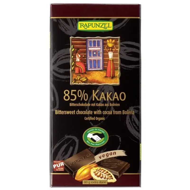 Ciocolata bio amaruie 85% cacao HIH, 80g