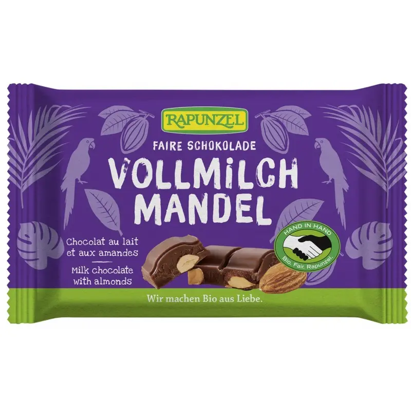 Ciocolata bio lapte integral Cristallino cu migdale intregi HIH, 100g