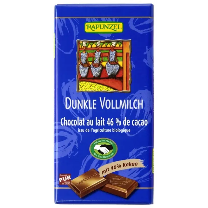 Ciocolata bio neagra cu lapte integral 46% cacao HIH, 100g