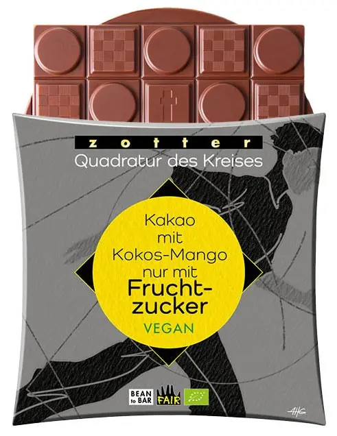 Ciocolata bio vegana cu cocos si mango indulcita cu fructe, 70g Zotter