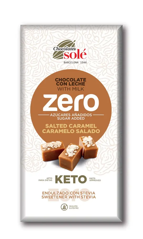 Ciocolata cu lapte si caramel sarat, indulcita cu stevie, 100g Chocolates Sole