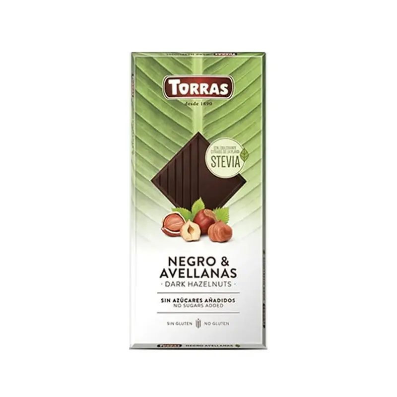 Ciocolată neagră cu alune și stevia 125 g – Torras