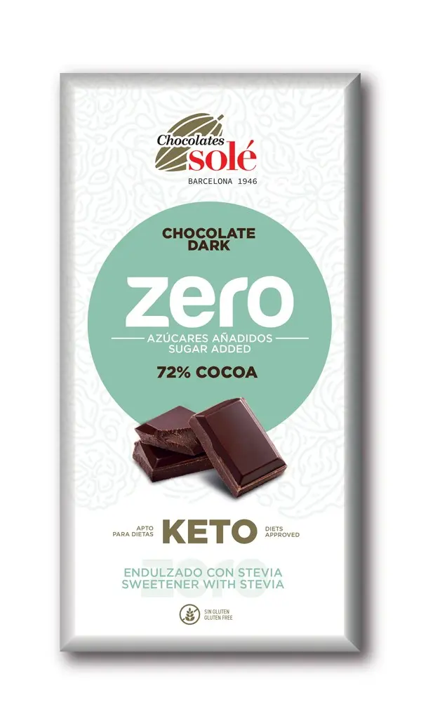 Ciocolata neagra cu stevie, minim 72% cacao, 100g Chocolates Sole