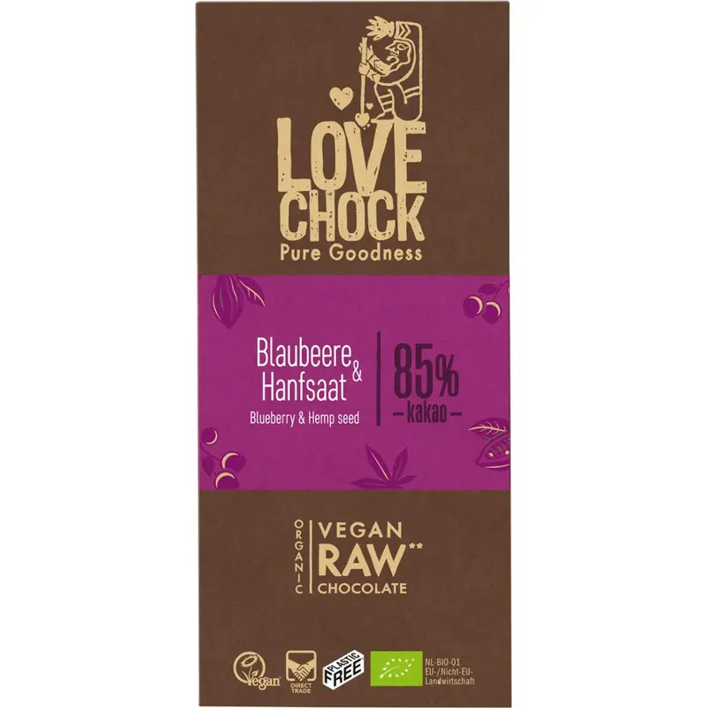 Ciocolata raw vegana cu afine si seminte de canepa, 70g