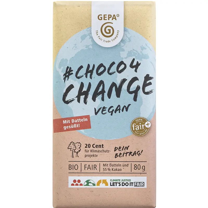 Ciocolata Vegana Bio cu Pudra de Curmale Choco4Change Gepa 80 g