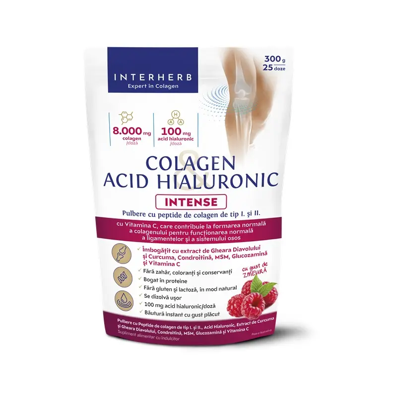 Colagen cu acid hialuronic zmeură pulbere 300 g – Interherb