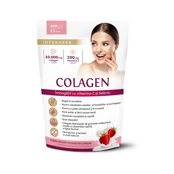 Colagen cu aromă de căpșuni pulbere 300 g – Interherb