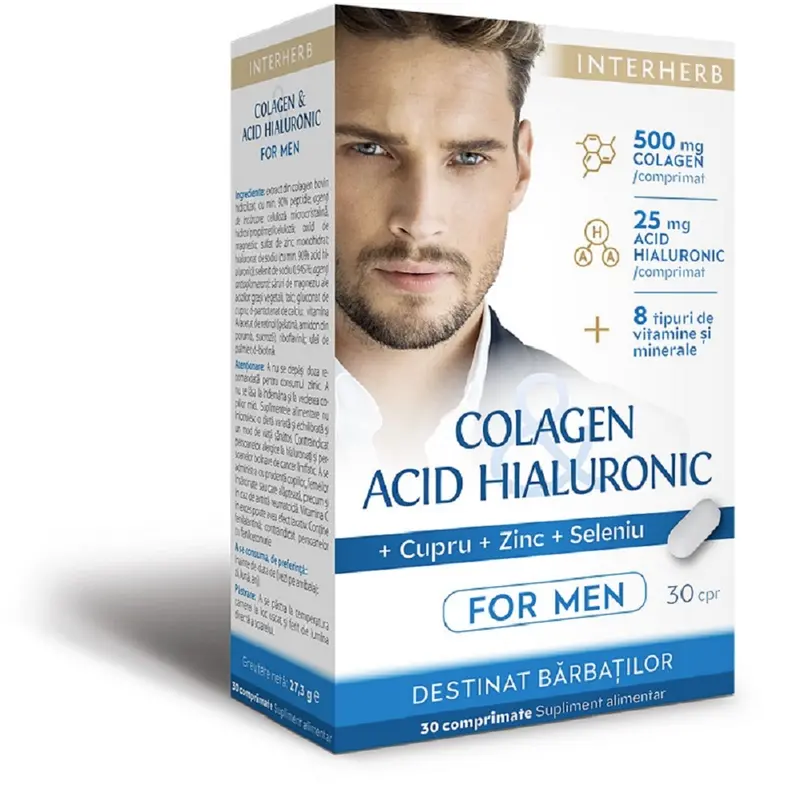 Colagen și Acid Hialuronic bărbați 30 comprimate – Interherb