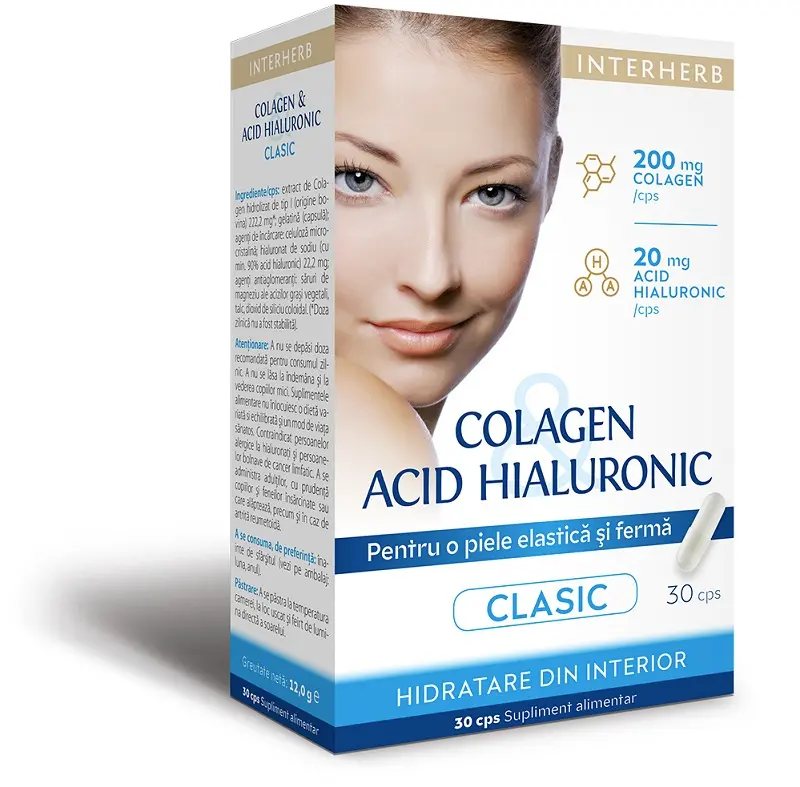 Colagen și Acid Hialuronic Clasic 30 capsule – Interherb