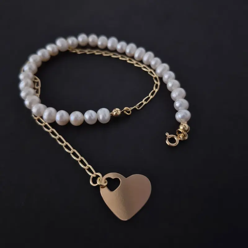 Colier perle si argint placat cu aur | Freya |