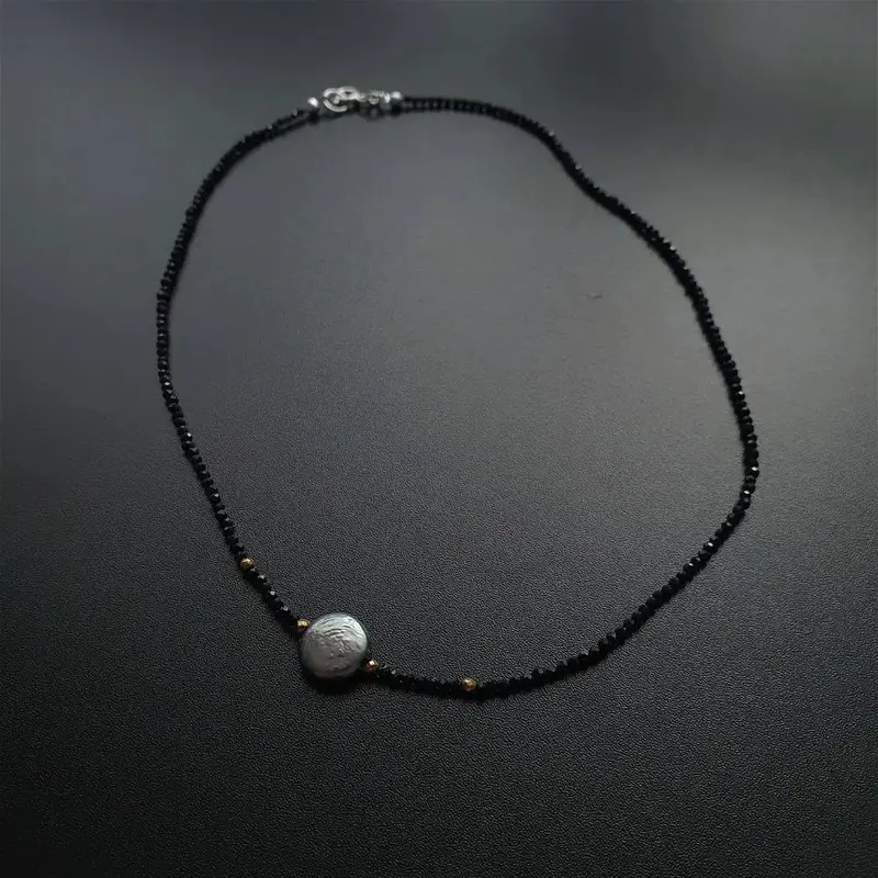 Colier spinel negru si perla | Eclipse |