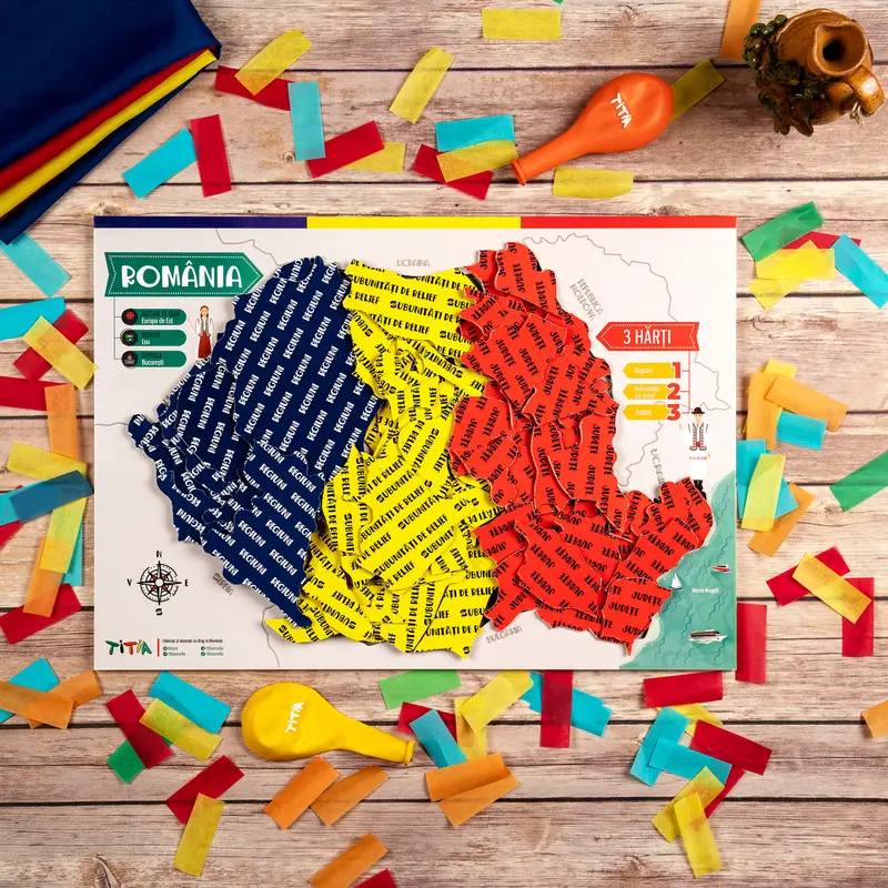 Construiește România - Puzzle în 3 straturi - Județe, Regiuni, Relief