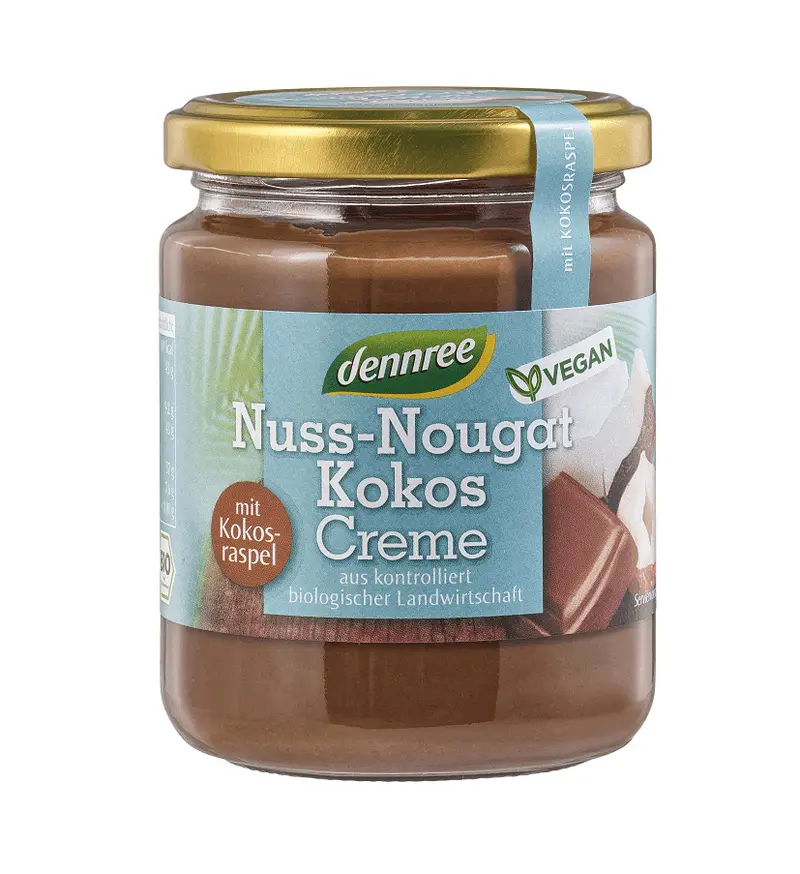 Crema Bio de Ciocolata Tartinabila cu Nuci si Cocos Vegan Dennree 250 g