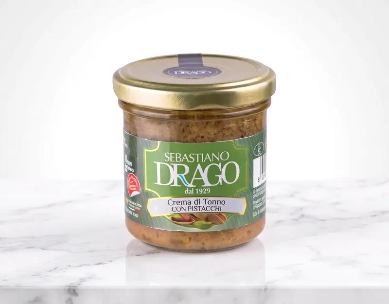 Cremă de Ton cu Fistic, 130 gr, pate cu ulei de măsline, Sicilia, DRAGO