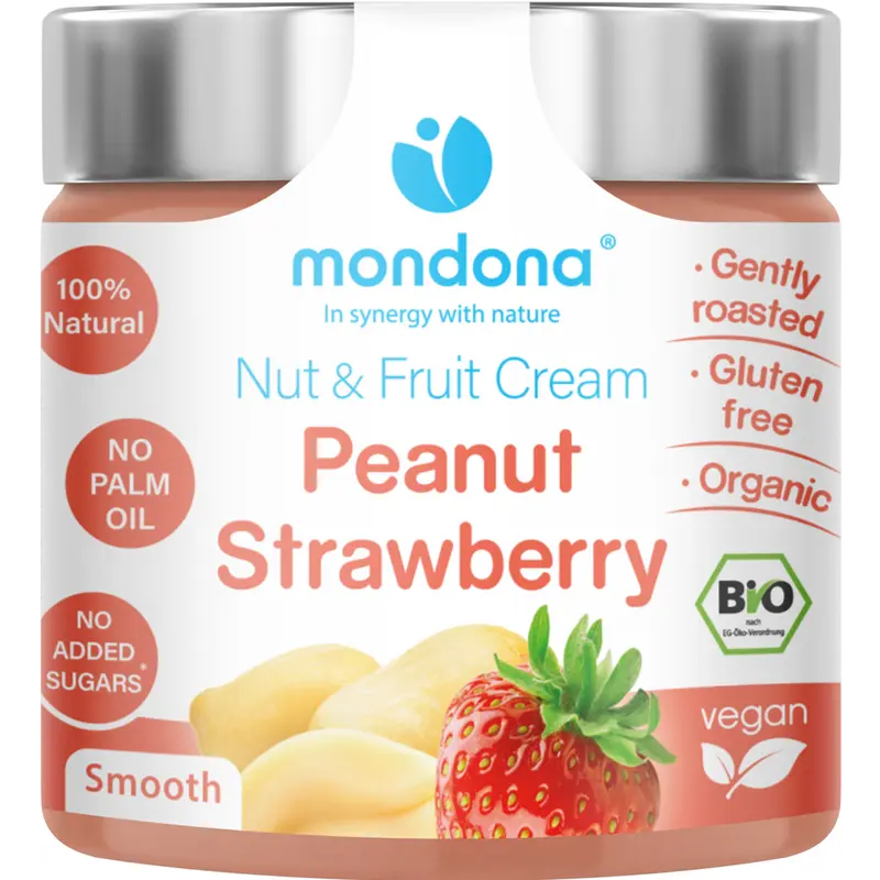 Crema Tartinabila Bio Vegana din Unt de Arahide si Capsuni Mondona 220 g