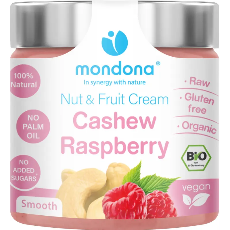 Crema Tartinabila Bio Vegana din Unt de Caju si Zmeura Mondona 220 g