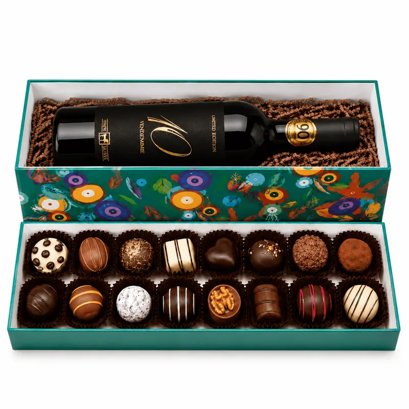 Cutie cadou cu Vendemmie și praline belgiene Bruyerre