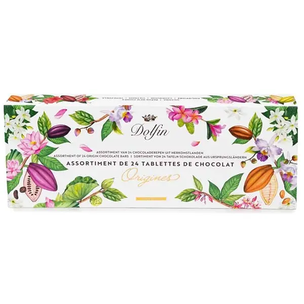 Cutie cadou Origines cu 24 mini tablete de ciocolată 240g Dolfin