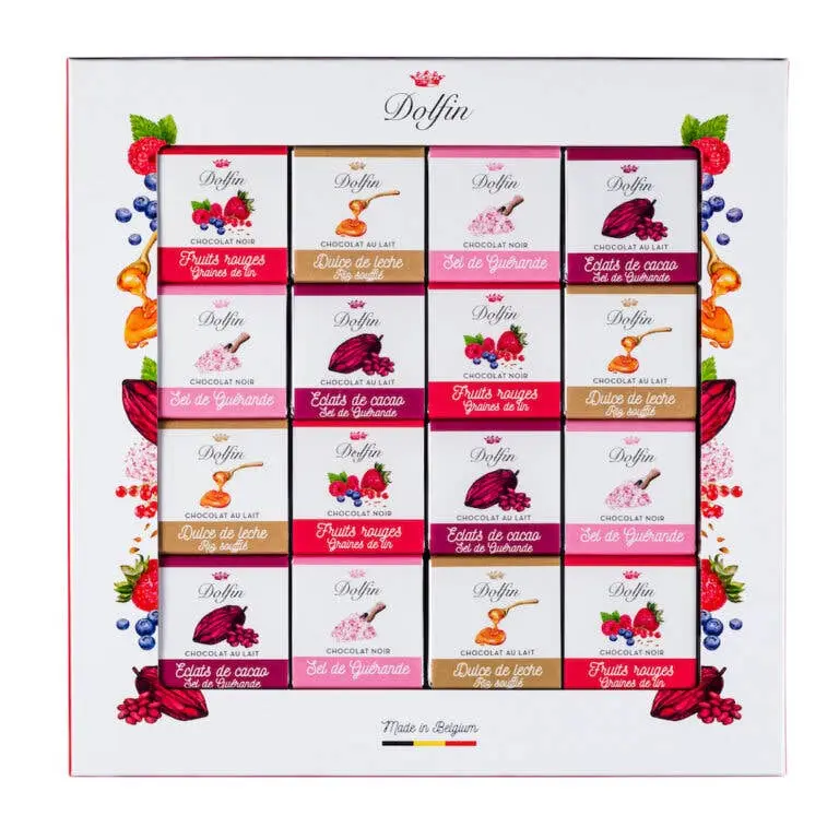 Cutie cu 48 de mini tablete de ciocolată Sweet & Salty, 4 arome, 216g Dolfin