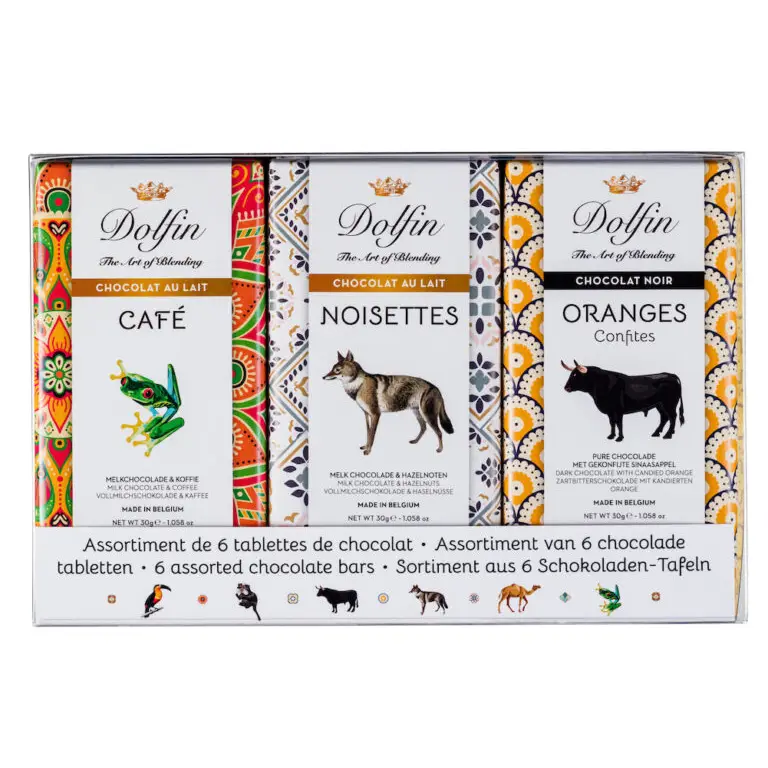Cutie cu 6 tablete de ciocolată Travel Journal 180g Dolfin