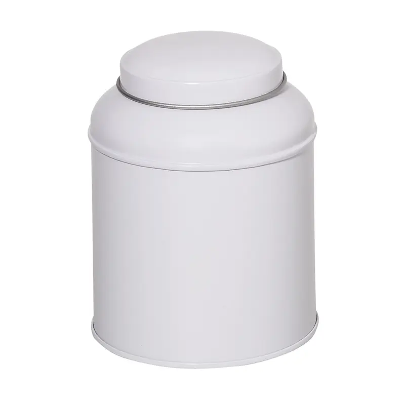 Cutie metalica Dome, alba, cu capac, 125 grame, pentru ceai vrac