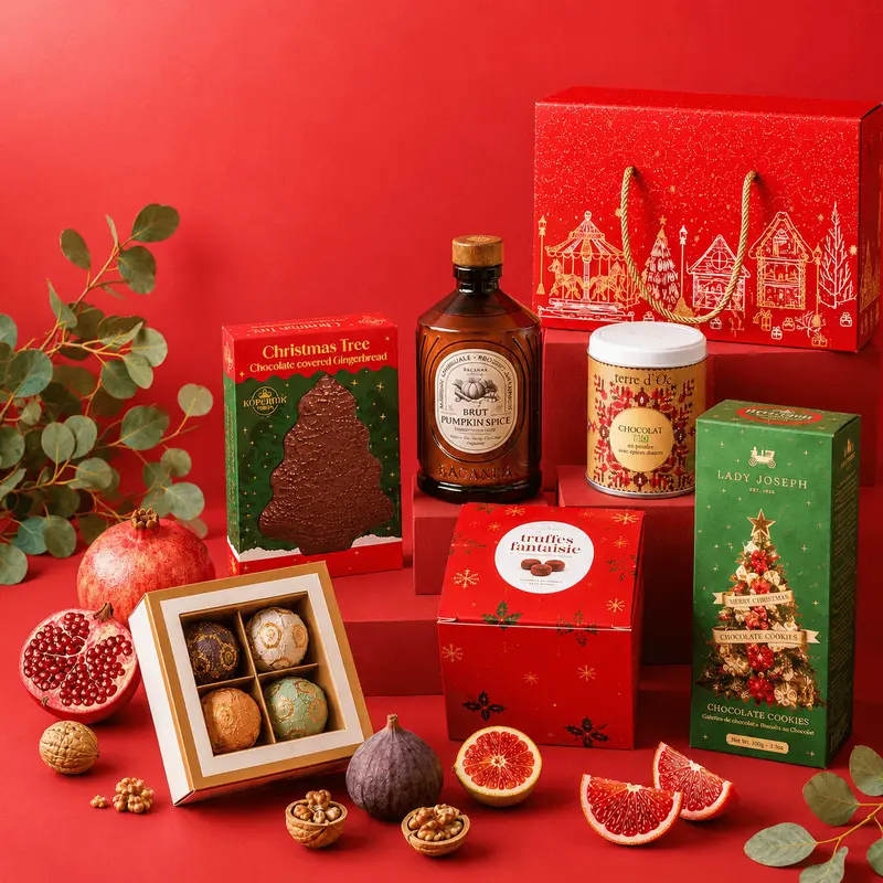Cutie roșie cadou de Crăciun cu praline Laurence și trufe