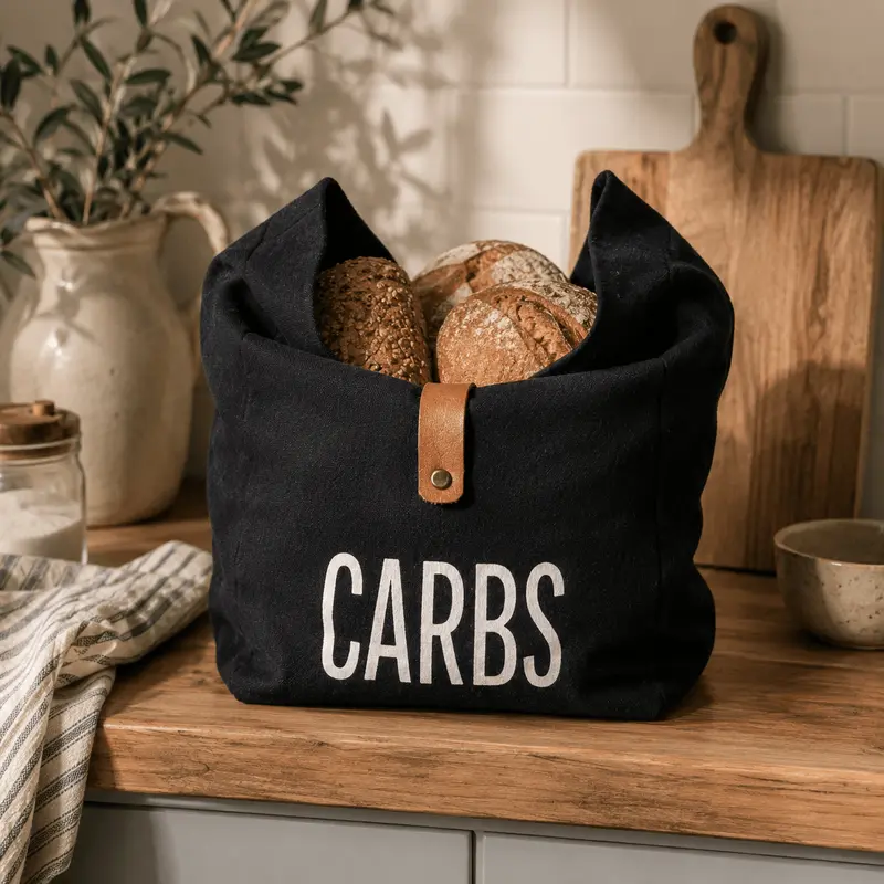 Cutie textilă pentru pâine cu capsă, 24×32×15 cm — negru