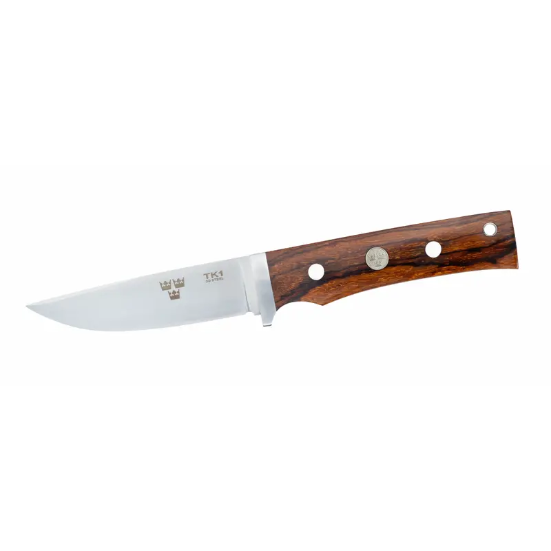 Cutit de vanatoare, lama otel 3G, mane lemn, teaca piele, FALLKNIVEN TK1L