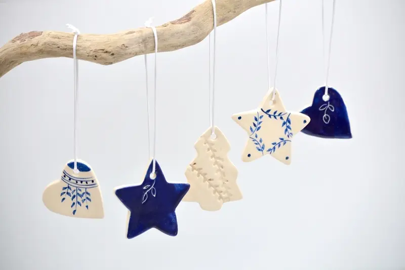 Decoraţiuni ceramică pictată, Albastru (set 5) - 5 cm, 7 cm