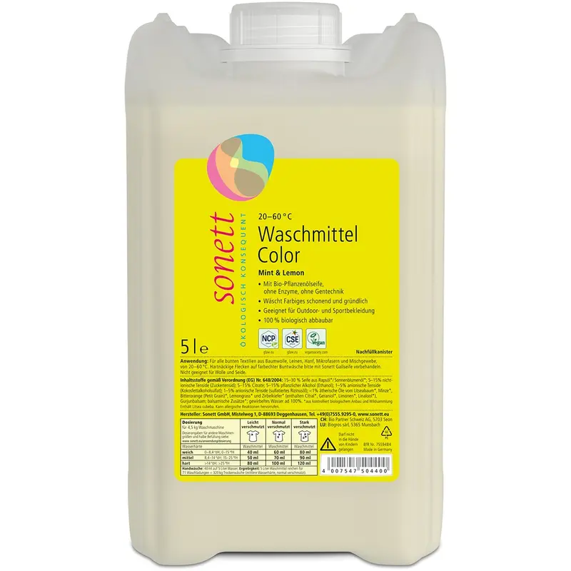 Detergent lichid pentru rufe colorate cu menta si lamaie, 5L | Sonett