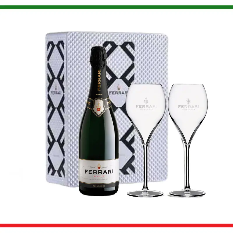 Ferrari Brut DOC vin spumant cutie cu 2 pahare 750ml SGR