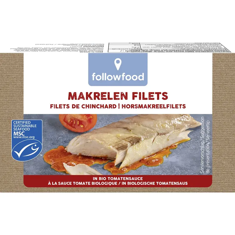 File de macrou salbatic in sos de rosii bio, 125g | Followfish