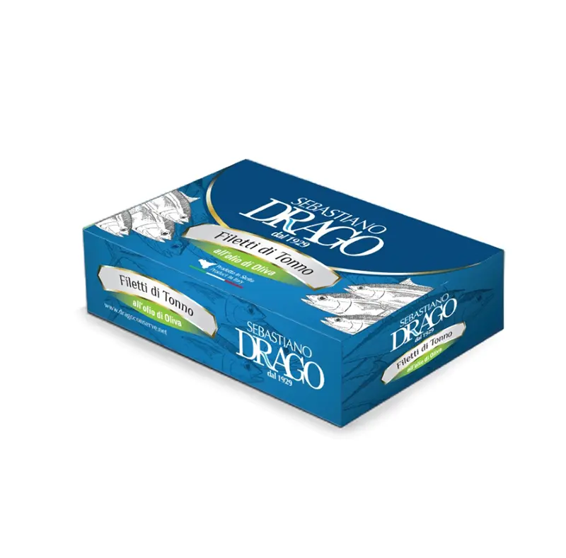 Fileuri de Ton Yellowfin, 125 gr, în ulei de măsline conservă, Sicilia, DRAGO