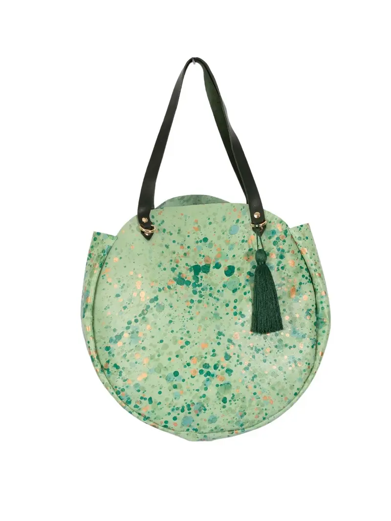 Geanta Tote din Piele Naturala, Pictata Manual, Menta