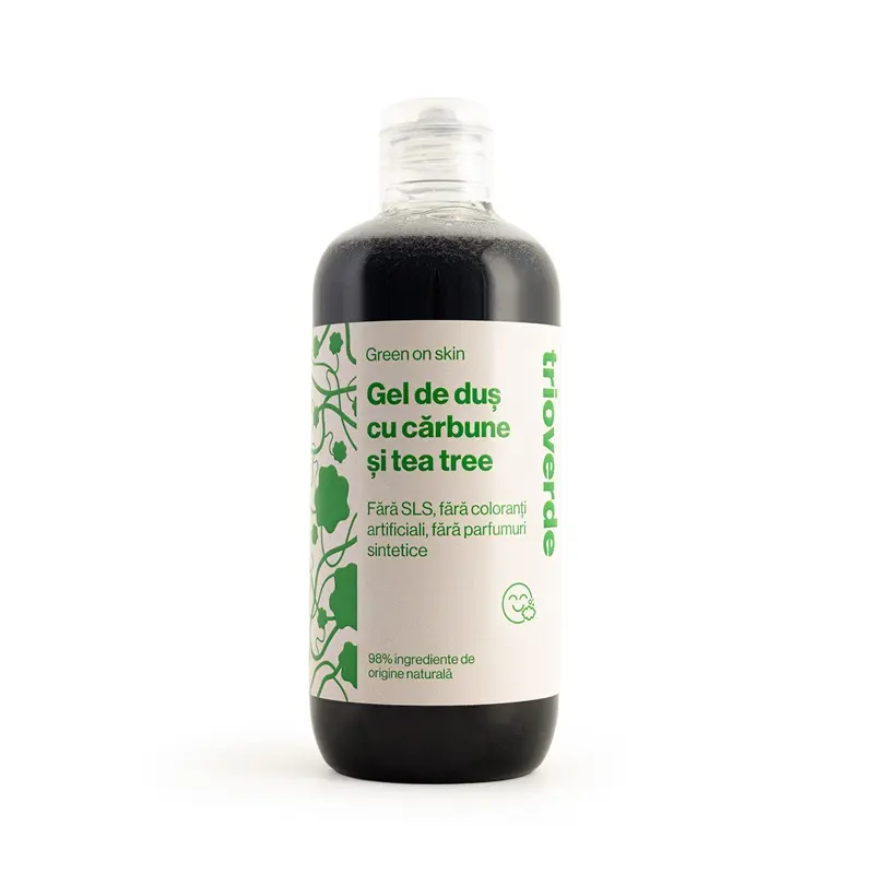 Gel de duș natural cu cărbune și tea tree 300 ml – Trio Verde