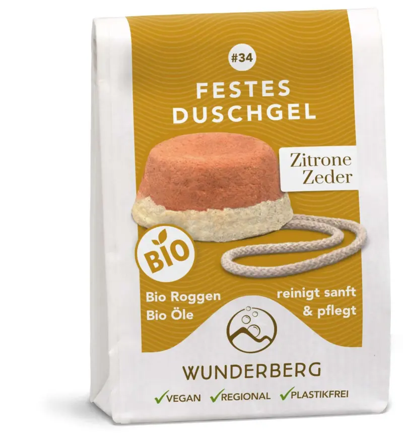 Gel de dus solid bio cu lamaie si cedru, 80g Wunderberg