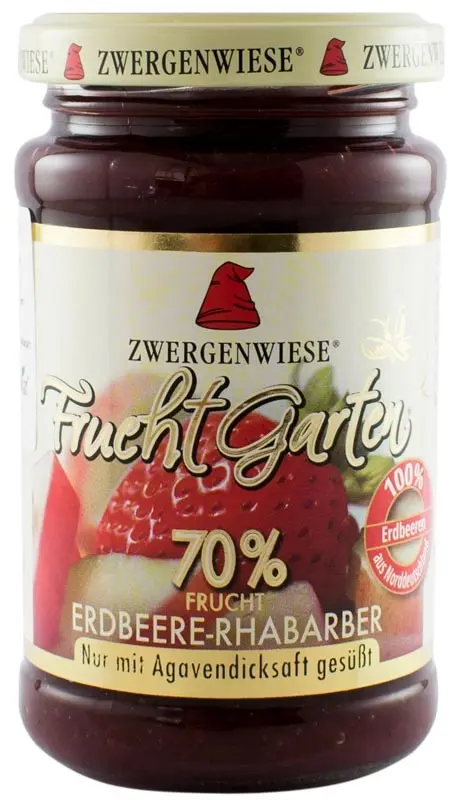 Gem bio de capsuni si rubarba, indulcit cu sirop de agave, 225g Zwergenwiese