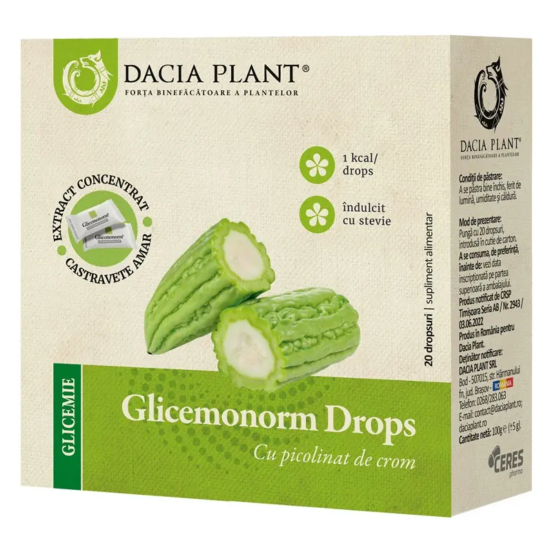 Glicemonorm drops îndulcit cu stevie 20 dropsuri – Dacia Plant