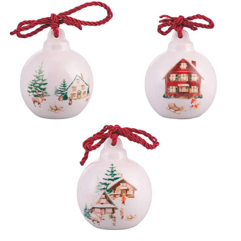 Glob de Crăciun din ceramică cu sat de iarnă, Ø 8 cm