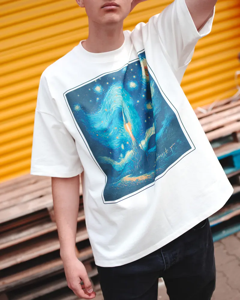 Gogh Rocket- Tricou Boxy Fit- Ecru