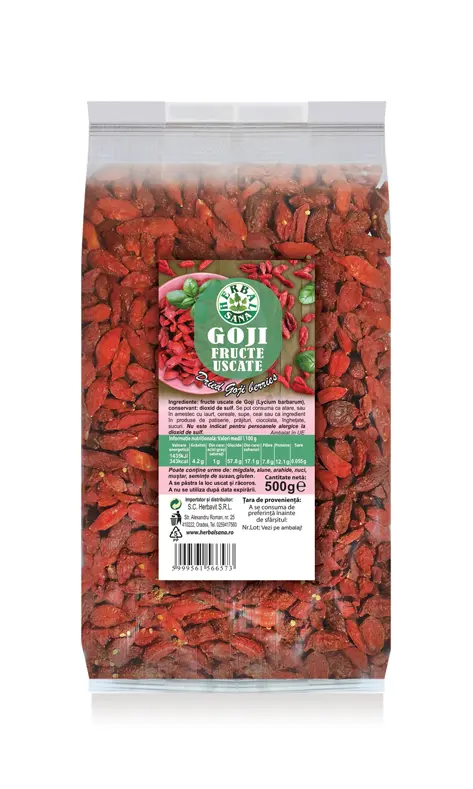 Goji fructe uscate 500 g – Herbavit - Se consumă ca atare