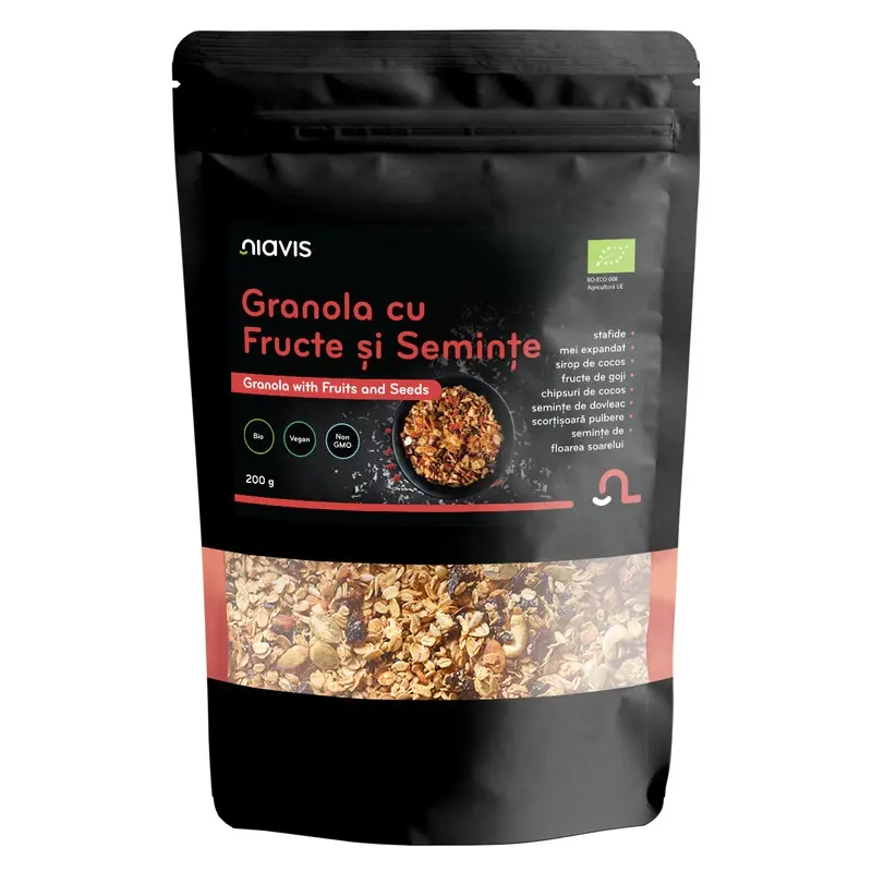 Granola cu fructe și semințe bio 200 g – Niavis - Crocantă