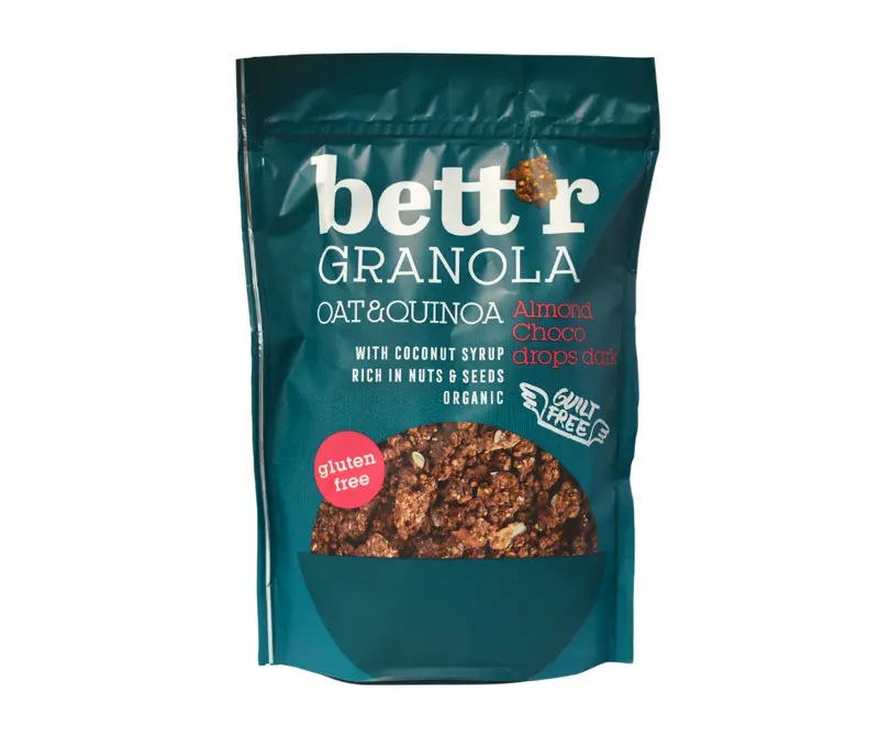 GRANOLA CU MIGDALE SI BUCATI DE CIOCOLATA NEAGRA BIO 300G